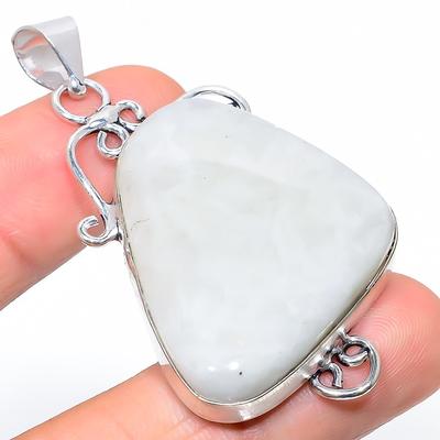 Natural Rainbow Moonstone Gemstone 925 Sterling Silver Pendant 2.32" C5p77