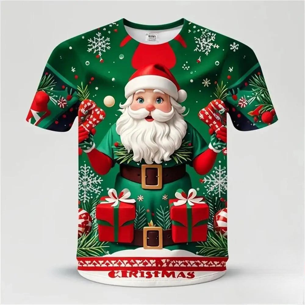 Cute Santa Claus Christmas Pattern T-shirt for 3D Printed Merry Christmas T-shirt Tops Kids T-shirt