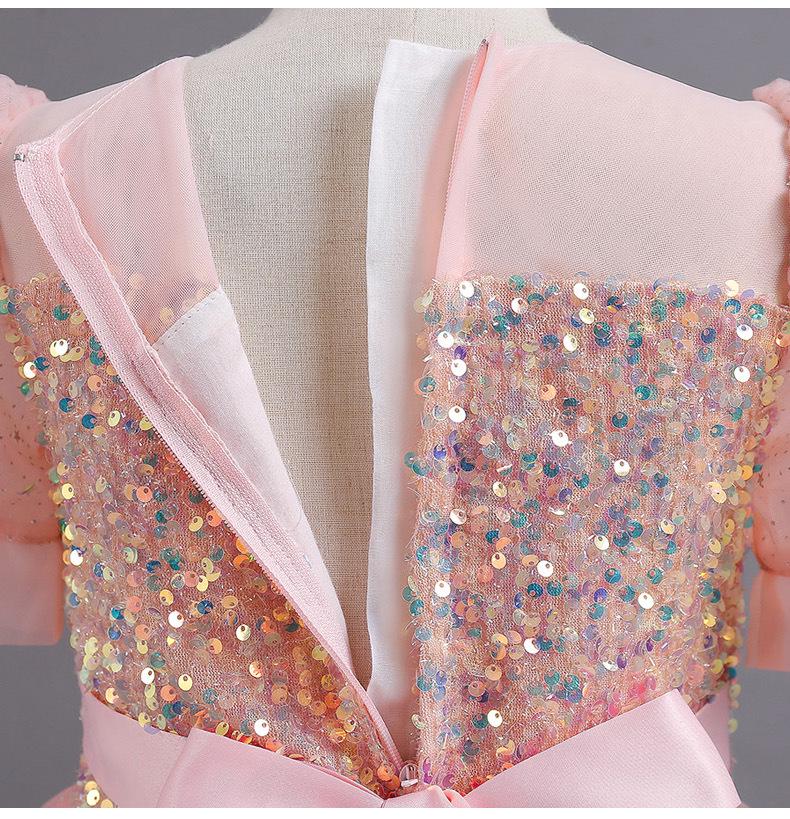 Girls' Formal Puff Sleeve Evening Gown for Piano Performances and Flower Girl Events