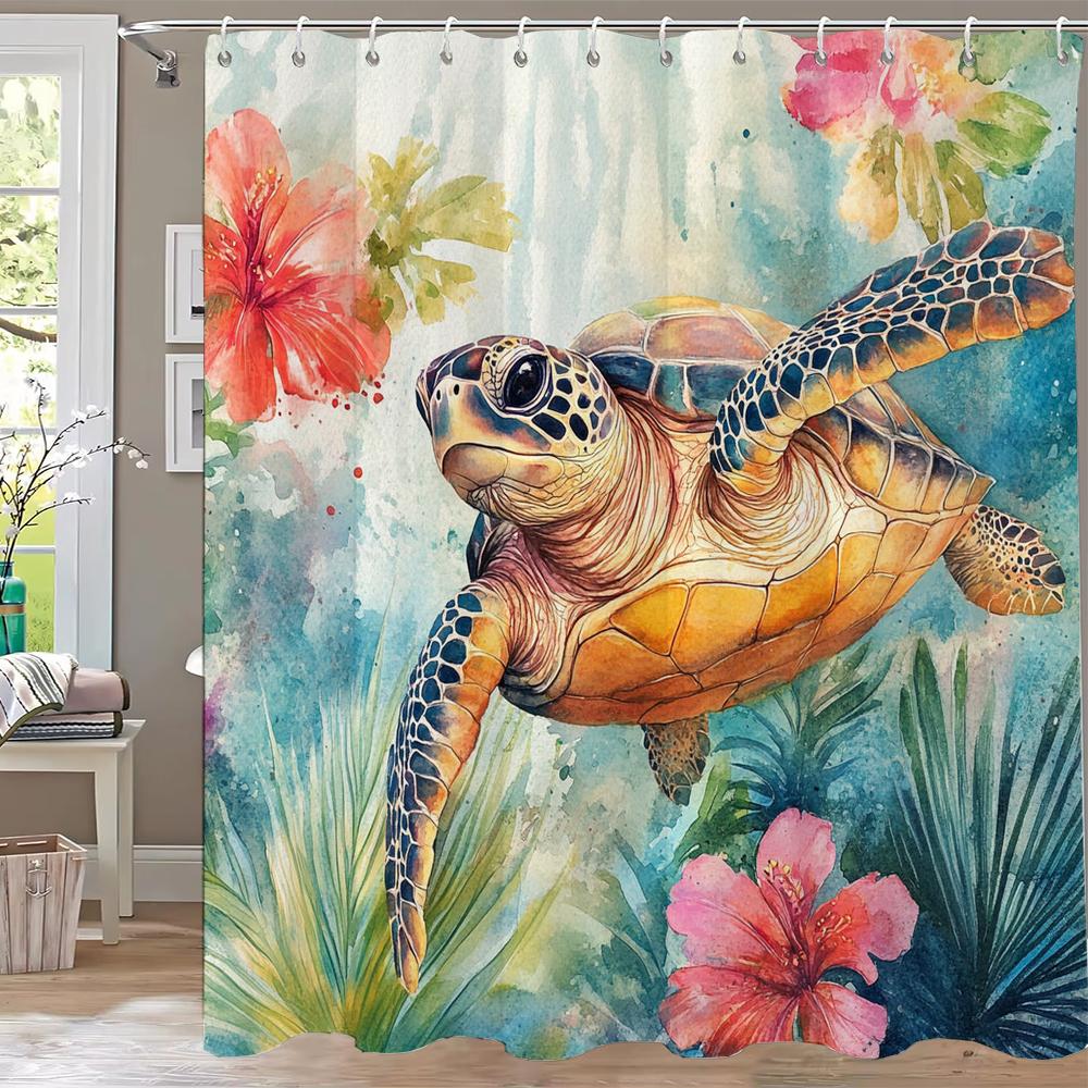 Sea Turtle /Marine Turtle Printed Shower Curtain, Bathroom Decorative Bathtub Curtain With Hooks,Home Decoration Curtain