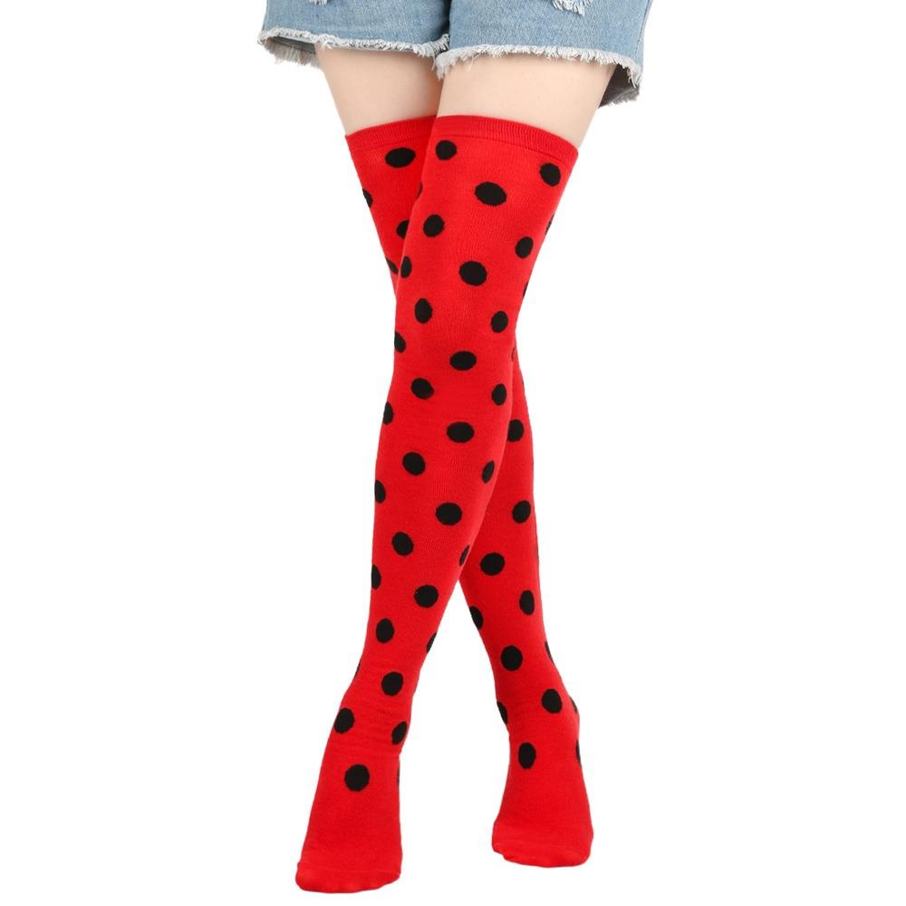 Oberschenkelhohe Socken Damen Gepunktet Gestreifte Strümpfe Damen Kawaii Lustige Mädchen Weiß Lang Über dem Knie Socke Cosplay Weihnachten Neu EU 35-42 red