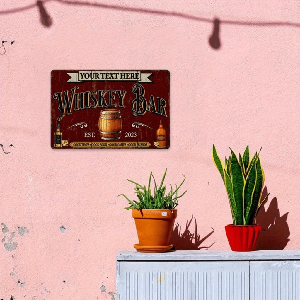 Customizable Personalized Whiskey Bar Sign, High Quality Scratch Water Resistant Metal Tin Wall Art