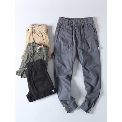 Export Export OEM Goods Spring/Summer Thin Multi-Pocket Cargo Pants Retro Washed Pure Cotton Micro Elastic Ankle Banded Slacks