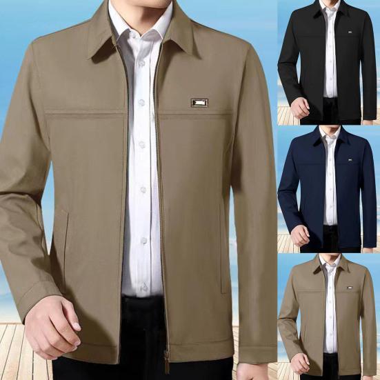 Men Coat Solid Color Turn-down Collar Loose Cardigan Spring Jacket