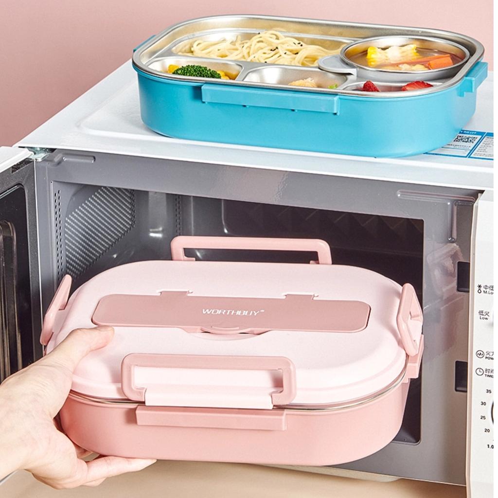 4/5 Grids Portable 304 Stainless Steel Lunch Container For Kids Students Large Capacity Lunch Box With Cutlery& Bowl Heatable N