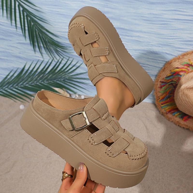 Fashion Hollow Breathable Head Sandals Women's Wear 2025 New Summer New Fashion Wear Thick Beach Sandals Women's Shoes