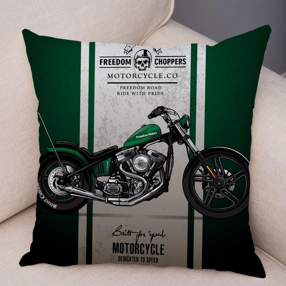 Colorful Motorcycle Cushion Cover Decor Vintage Style Bike Race Pillowcase Soft Plush Pillow Case for Sofa Home Car 45x45cm