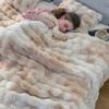 Double-Sided Tie-Dye Faux Rex Rabbit Fleece Throw Blanket