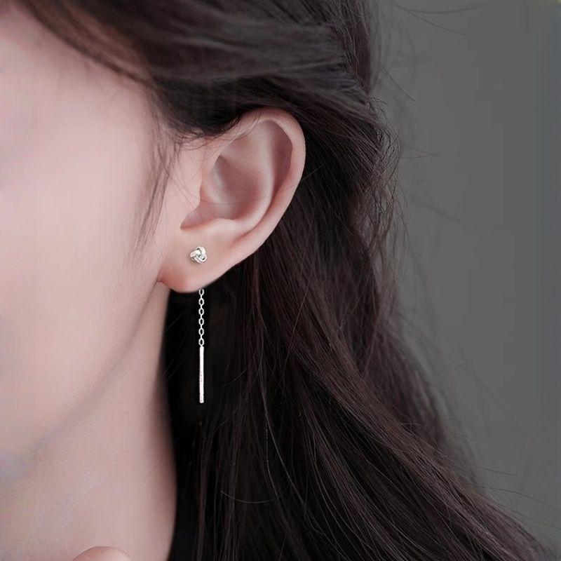 

[Boya] S925 Sterling Silver Ruyi Tassel Hanging Earrings Accessible Luxury Fancy Pierced-Ear-Caring Ear Studs Earrings Female Earrings Ruyi Knot Ear Line