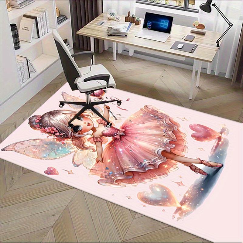 Office Carpet Fairy Tale Magic Pink Ballerina with Heart Wand Sofa Rug, Chair Mat Protection