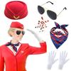 Gloves Scarf Women's Stewardess Costume Dress Up Flight Attendant Hat  Stage Performance