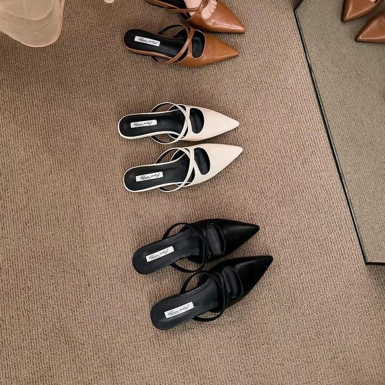 Retro bag head half slippers women's shoes outer wear 2025 new summer pointed lazy shoes flat sandals