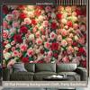 Romantic Rose Wall Tapestry, Dense and Vibrant Red and Pink Roses Arrangement, Lush Floral Wall Art