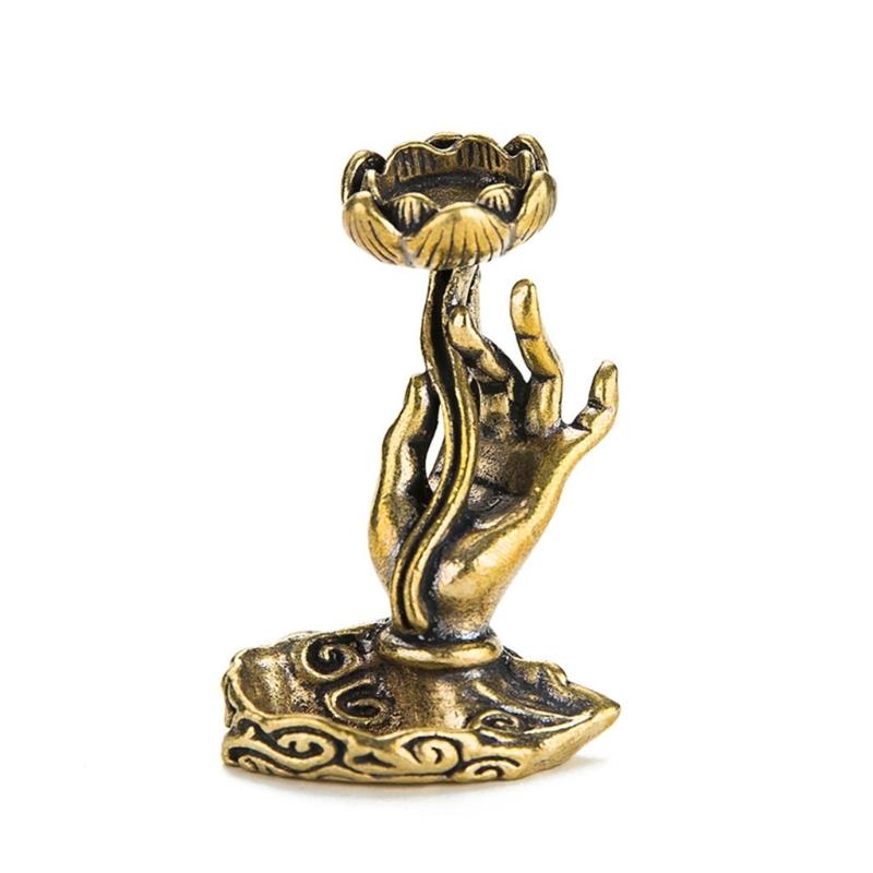 Tea Ceremony Backflow Incenses Holder Set of 2, Antique Brasses Lotuses Hand Waterfall Incenses Burners Decors for Study Room, Shelf, Meditations
