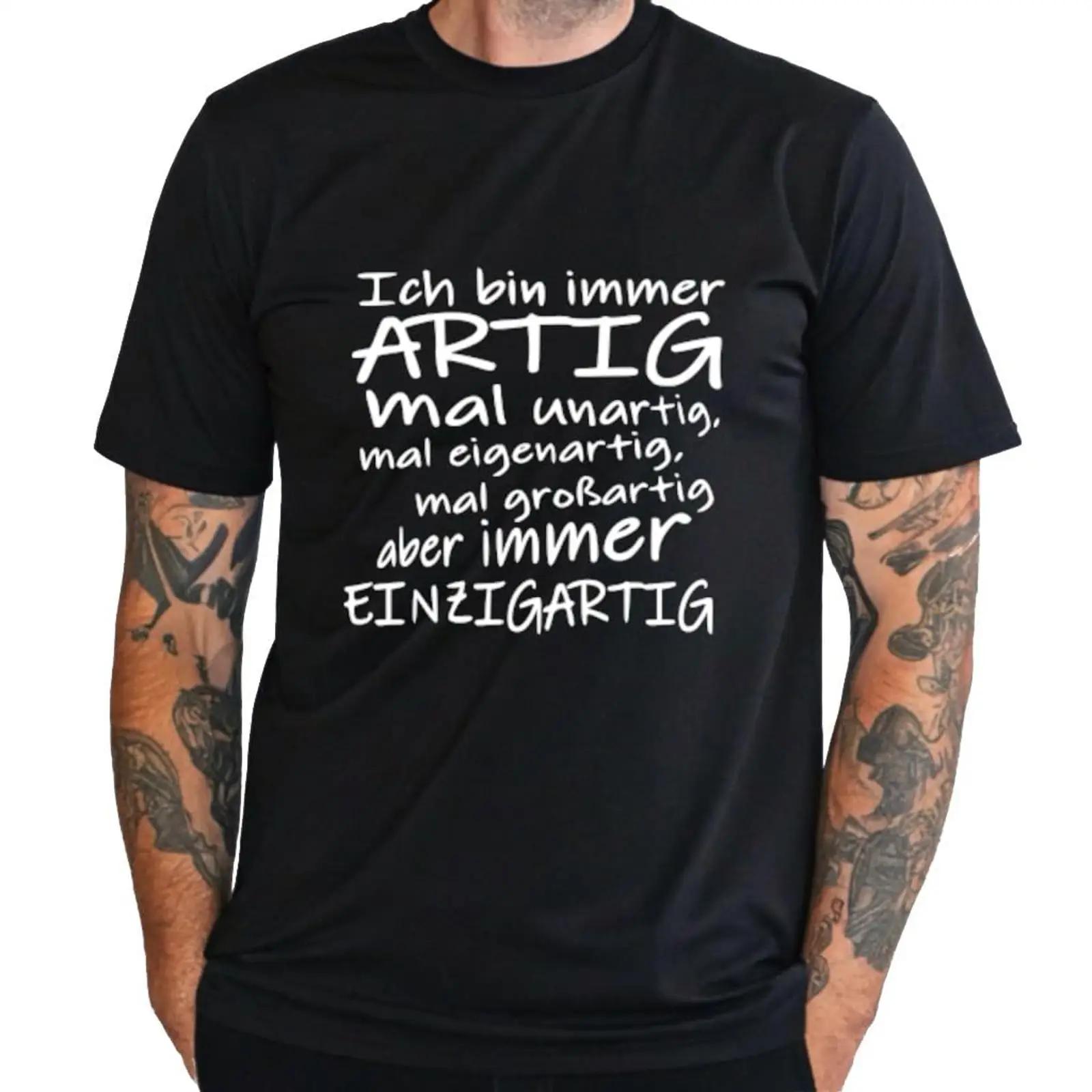 

T Shirt with Saying Ich Bin Immer artig Fun Funny Sayings Motto Statement Motif Black White Crew Neck S 3XL vintage Washed S разноцветный