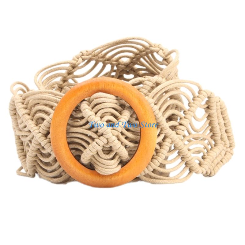 HX6F Adjustable Ethnic Belt For Women Woven Waxed Rope Wide Waistband Stylish Design