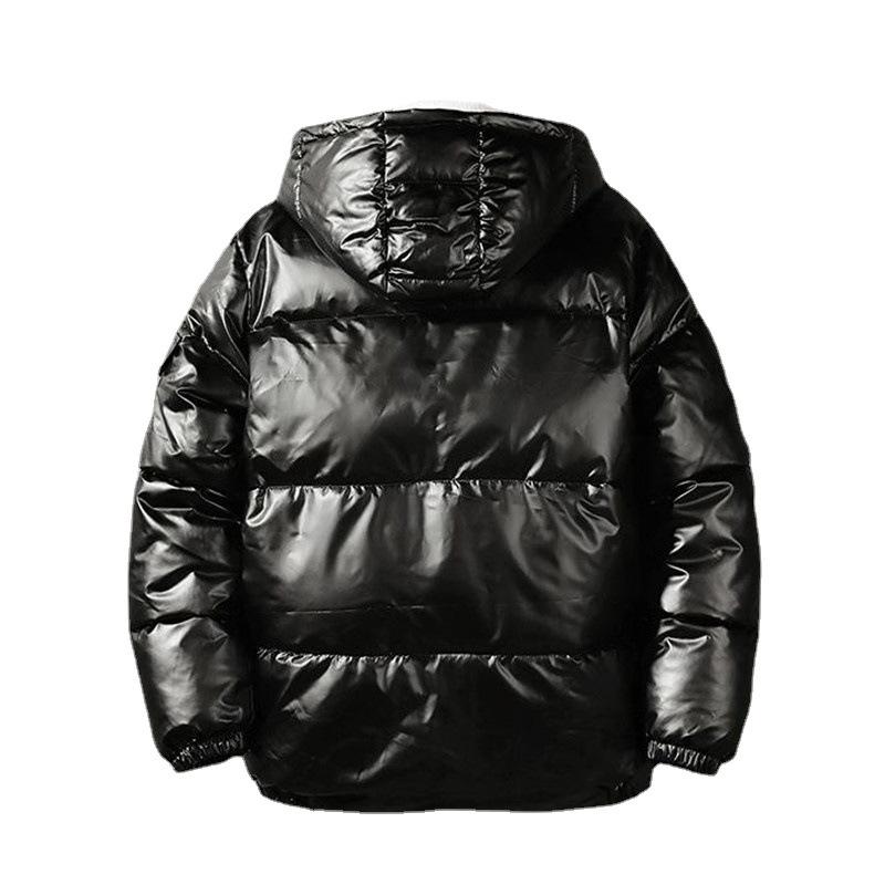 Men's Glossy Winter Hooded Cotton Jacket - Short, Thick, Loose-Fit for Cold Weather Protection
