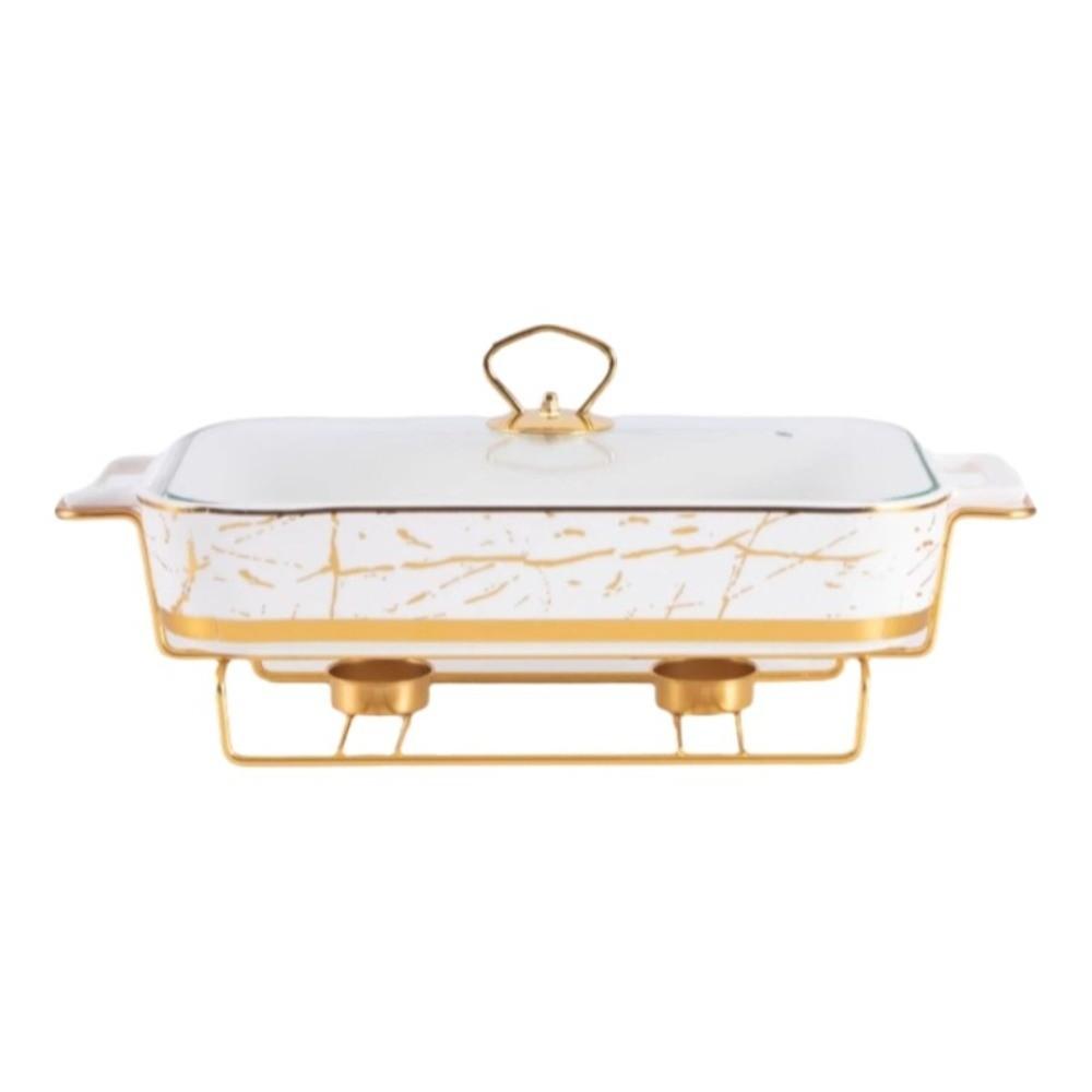 Nordic Ceramic Food Warmer 12/14/16in Rectangular Restaurant Soup Pot Insulation with Lid Chafing Dish Casserole Serving Buffet