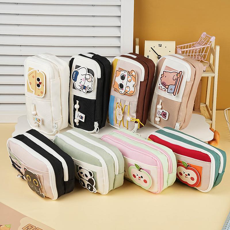Pencil case 2025 new cute large capacity high value ins style pencil case for girls black cute dog repair pencil case