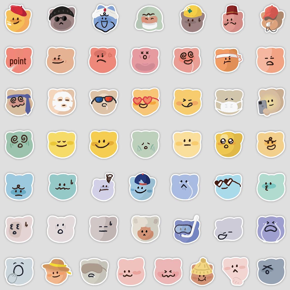 50 Cute Bear Expression Graffiti Stickers - Waterproof Decor for Bottles & Phones