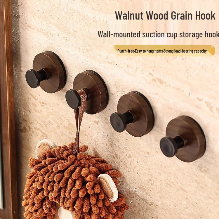 Walnut Wood Grain Suction Cup Hook 2-Pack—Bathroom/Coat Door Hanger