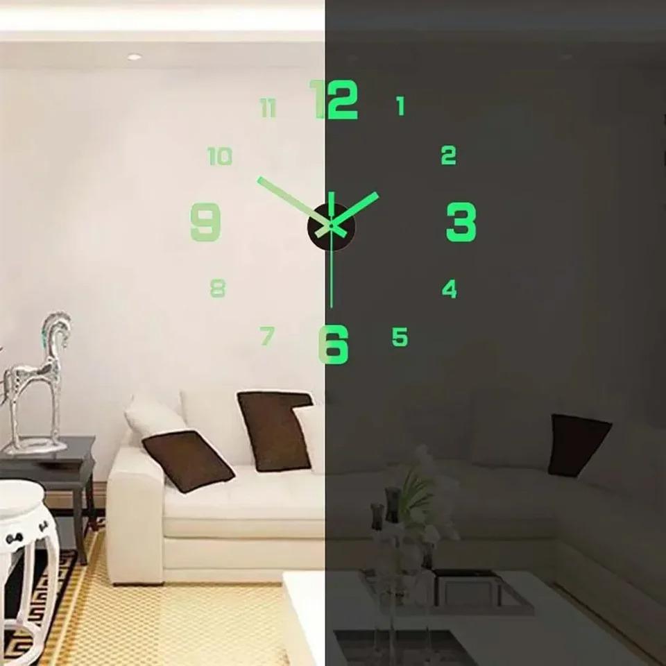 2D Creative Simple Luminous Digital Clock European Style DIY Silent Wall Clock Study Living Room Punch-Free Wall Sticker Clock