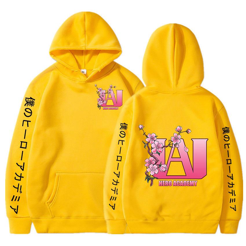 

Аниме My Hero Academia UA High Cherry Blossom Graphics Logo Print Hooded Men Women Comfort Hoodies Harajuku Male Sweatshirt 4XL жёлтый