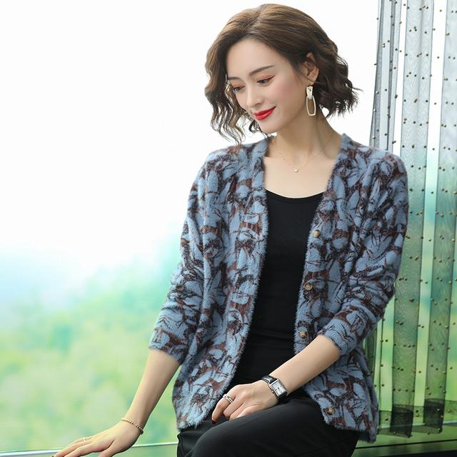 

Женские кардиганы с винтажным принтом, женский осенне-зимний кардиган из искусственного норкового бархата, пальто, женский модный кардиган с принтом, женский XXXXXL