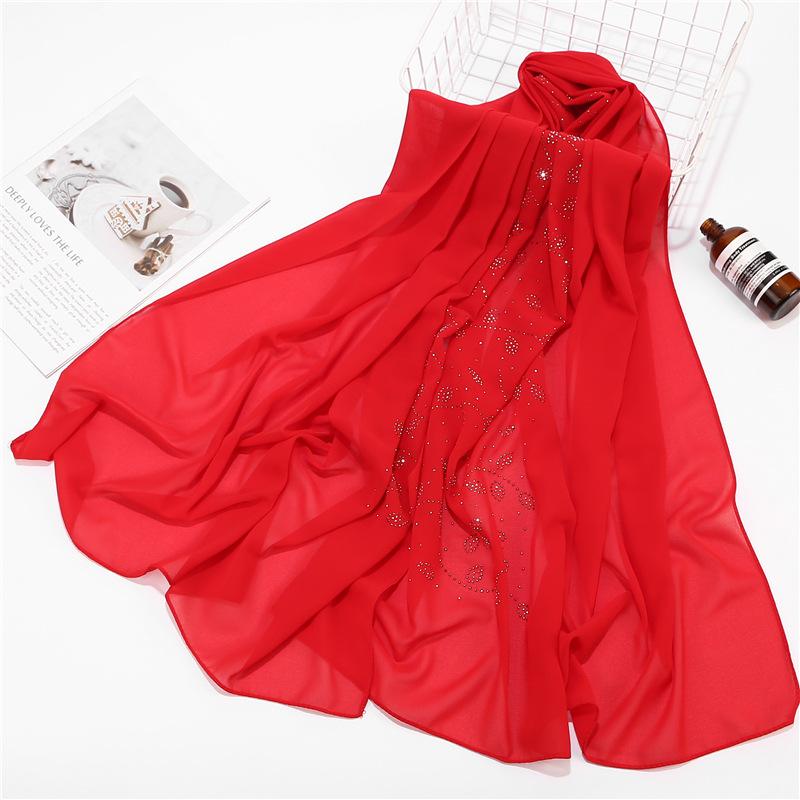 Women Chiffon Scarf Hijabs For Women Leaf Diamond Crystal Scarf Hijab Shawls Wraps Muslim Fashion Hijab Scarf Ramadan Shawl