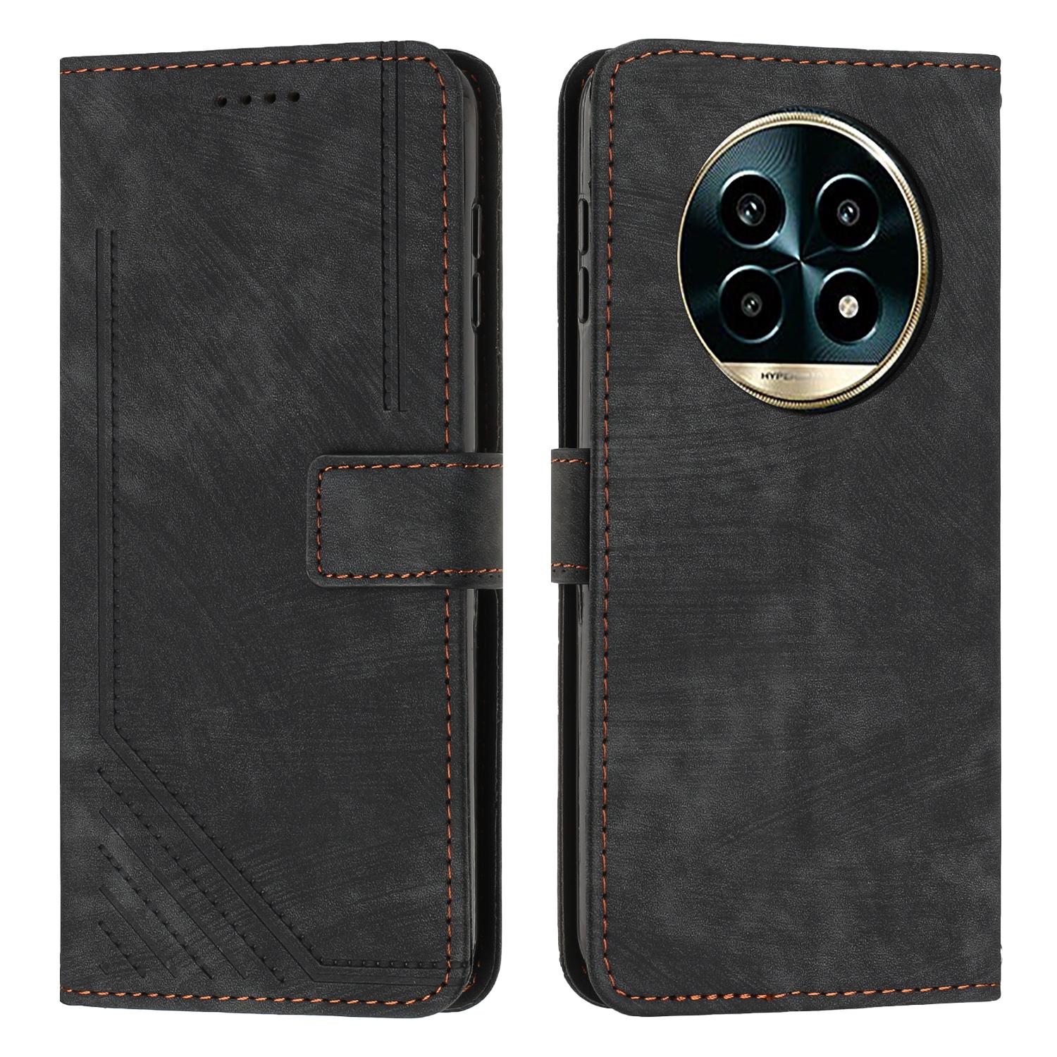For Realme 13+ 5G/13 Pro 5G (China) Case Imprinted Lines Leather Phone Cover Folding Stand E