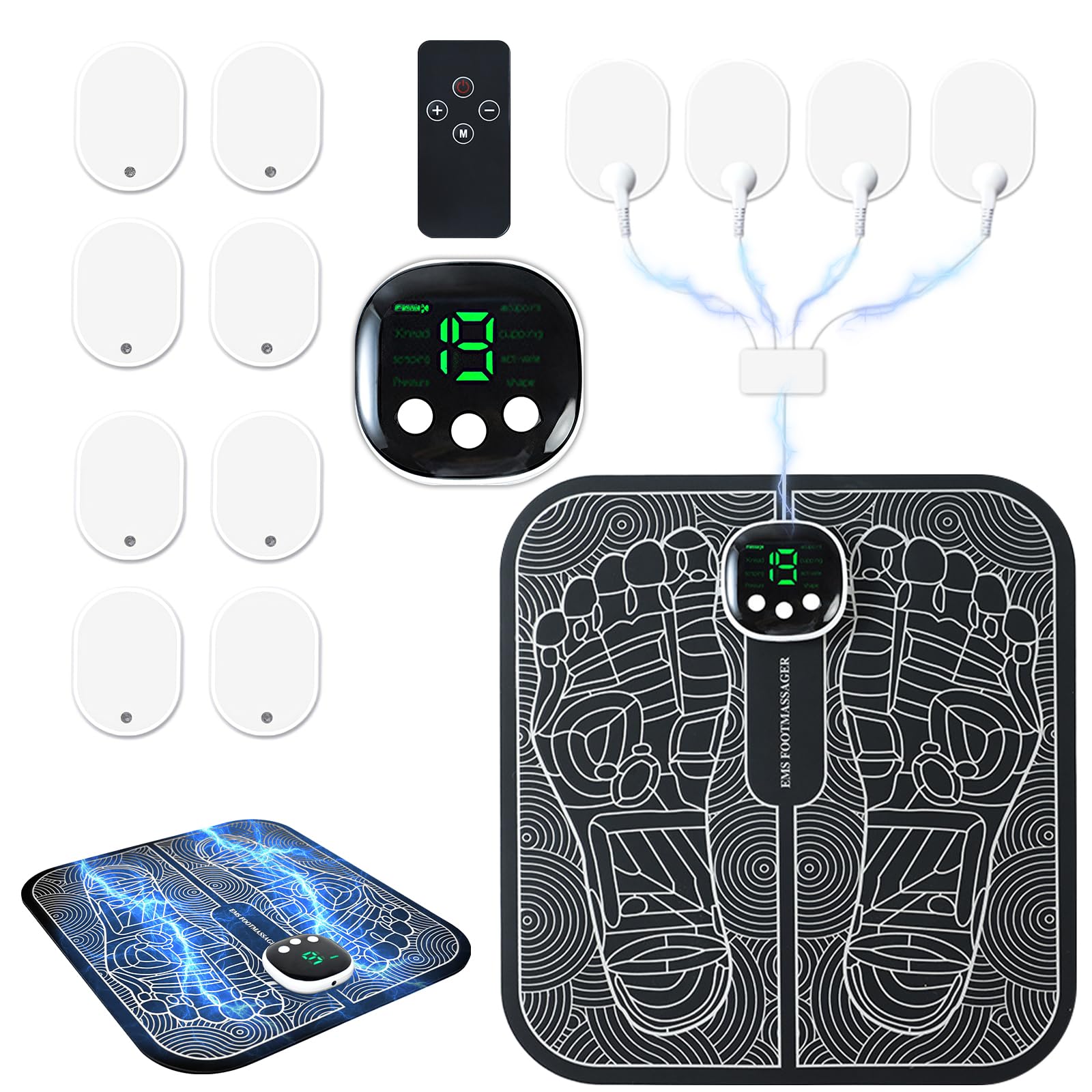 

Revolutionary Enhanced EMS with Increased EMS Foot Mat for Sole Foot Foot 8 Exercise 19 Intensity Panel and Remote Compact and Lightweight No Jel Easy