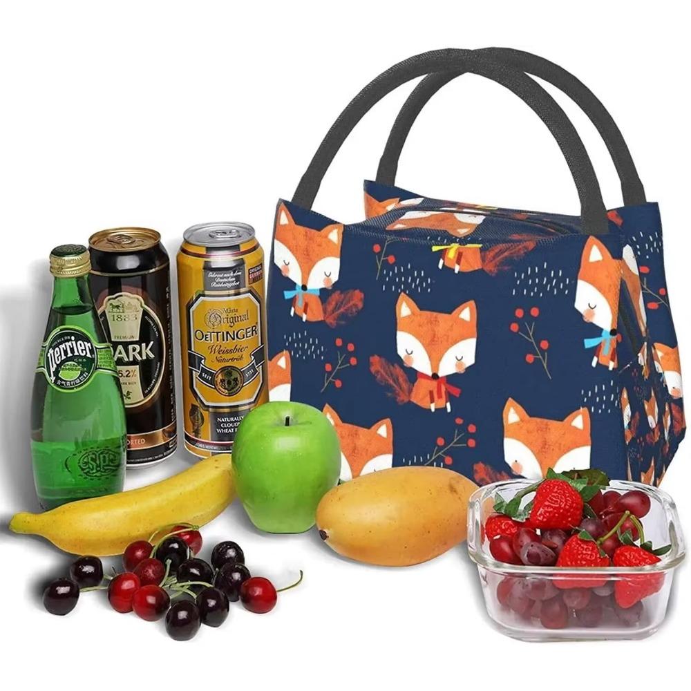 Portable Insulated Lunch Bag Cute Cartoon Fox Waterproof Tote Bento Bag for Women Kids Office School Hiking Beach Picnic Fishing