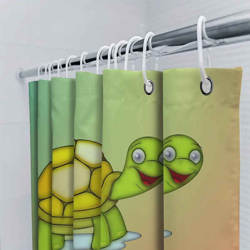 Kids Cartoon Turtle Shower Curtain Cute Children'S Bathroom Decor Waterproof Fabric Available In Multiple Sizes For Home Bathing