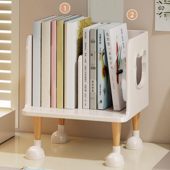 Yousheng Cute Bookends Organizer for Desk Pastel Kids Book Holder Shelf with Multi-Compartment, Anti-Tip Base & Open Design, Study Decor for Textbooks