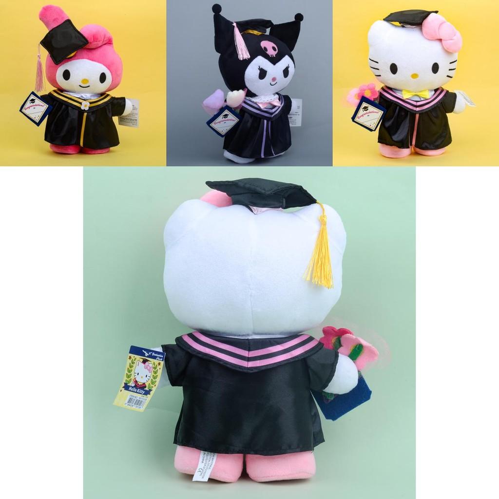 Bezauberndes Abschluss-Plüschtier mit Hello-Kitty-Mütze, ultraweich, kurzplüschig, 25 cm, süßes Sanrio-Motiv