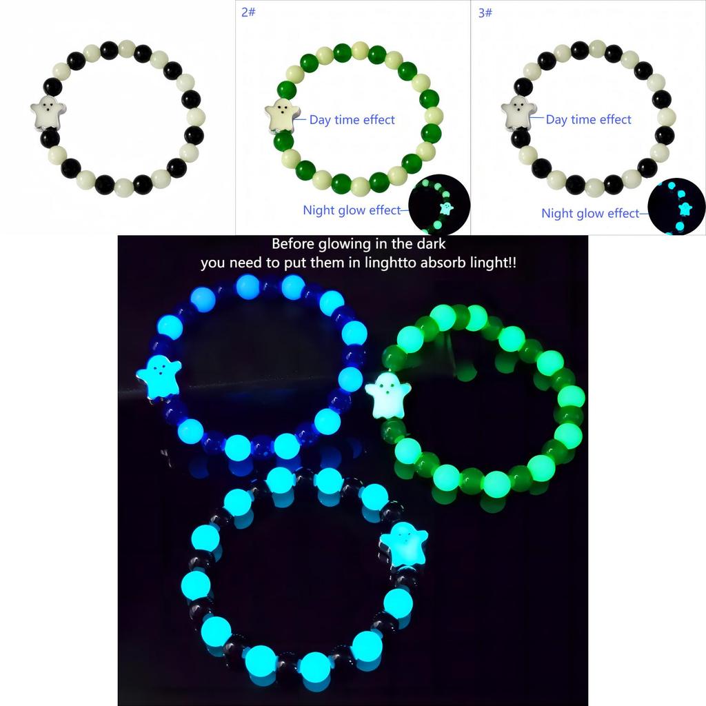 Halloween Ghost Lightup Glass Beaded Bracelet For Festival Celebrations