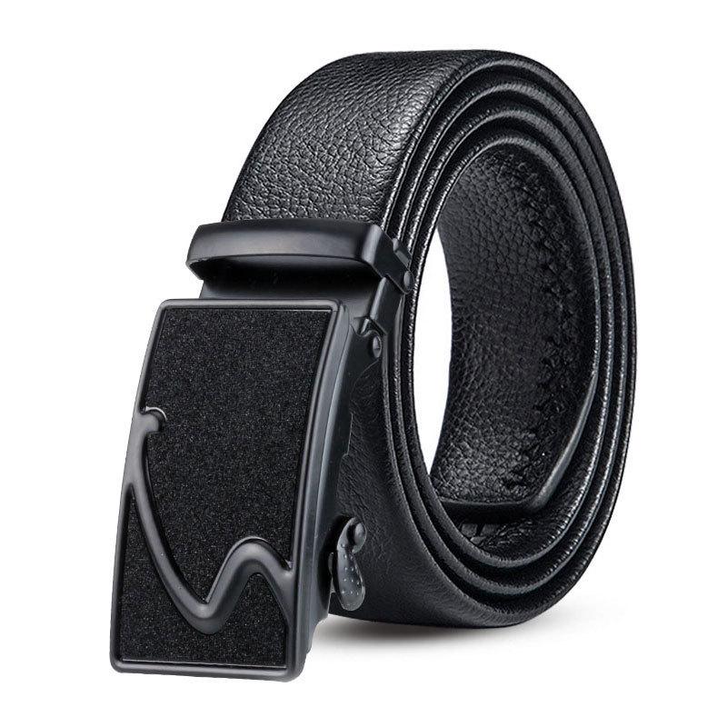 Men’s Automatic Buckle Leather Belt with Customizable Logo - Perfect for Business and Casual Wear