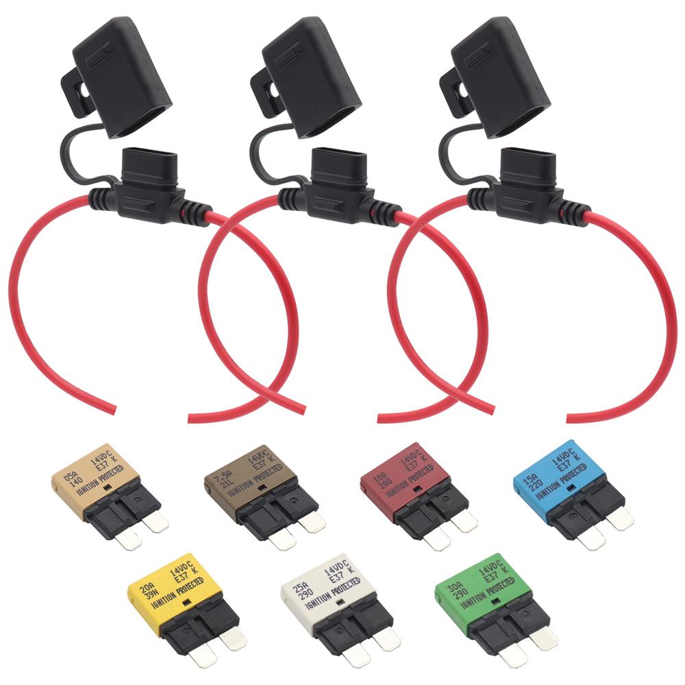 Auto Resettable Circuit Fuse Breakers w/ Fuse Holder Kit For Car/RV/Boat/Marine