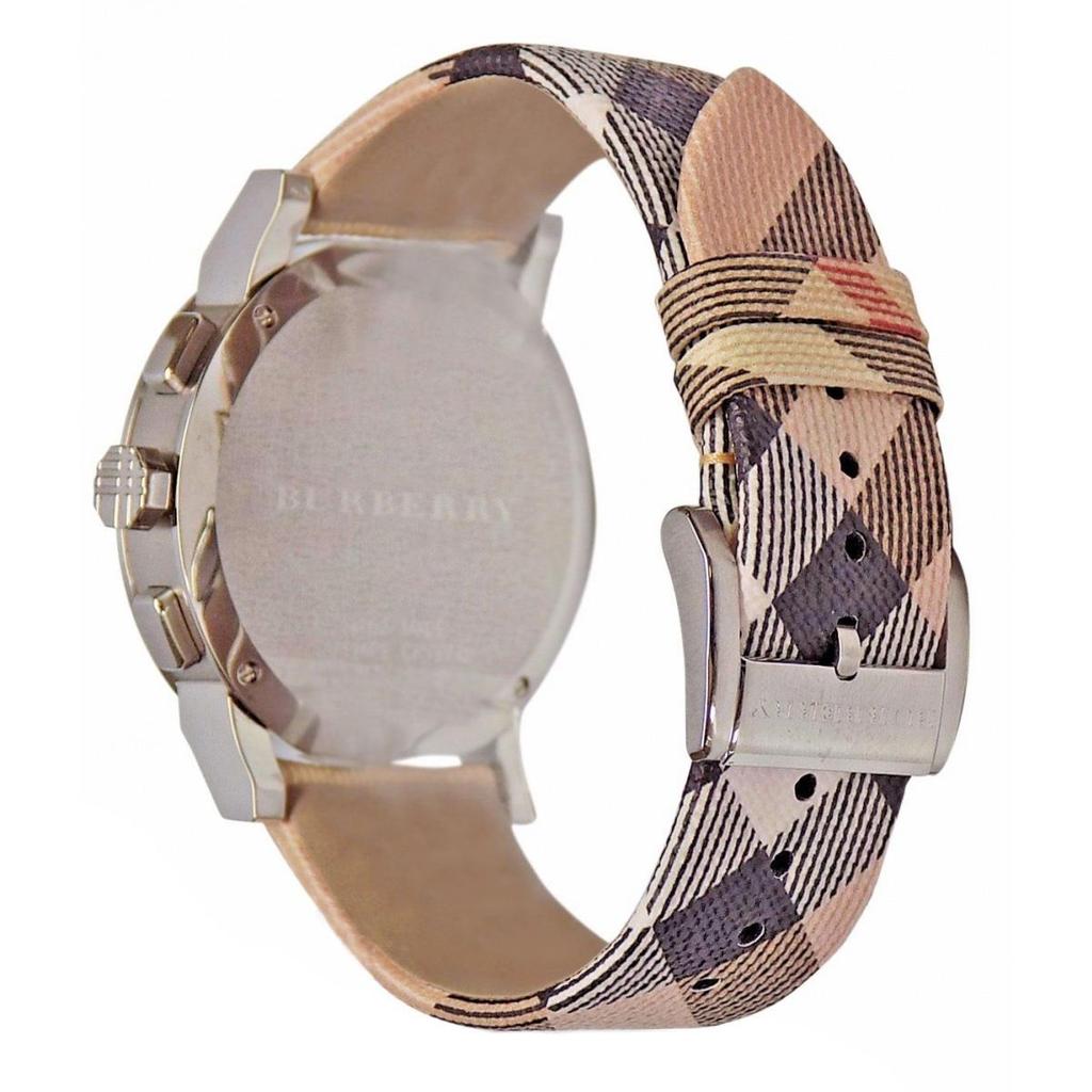 Burberry The City Nova White Dial Checked Brown Leather Strap Watch for Men BU9357
