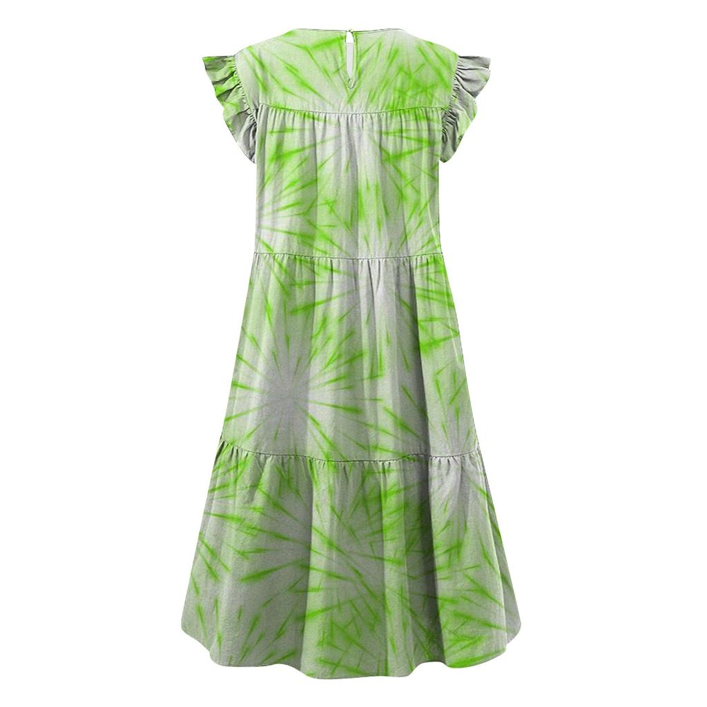 Women's Round Neck Casual Short Sleeve Ruffle-Trim Summer  Dresses