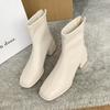 Fashion 2024 Winter Mid-well Boots Women's British Style Heightening Thin and Thin Leather Surface Temperament Professional Short Boots