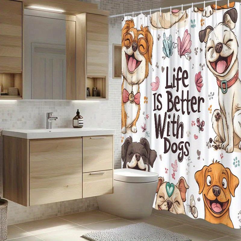Life is Better with Dogs Waterproof Shower Curtain - Cute Cartoon Dogs Design, Anti-Mold, Durable Fabric for Bathroom Decor