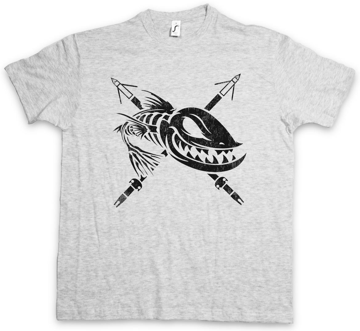 DEAD GRINNING FISH T-SHIRT Fishing Fisher Rod Pole Bone River Sea and Line L