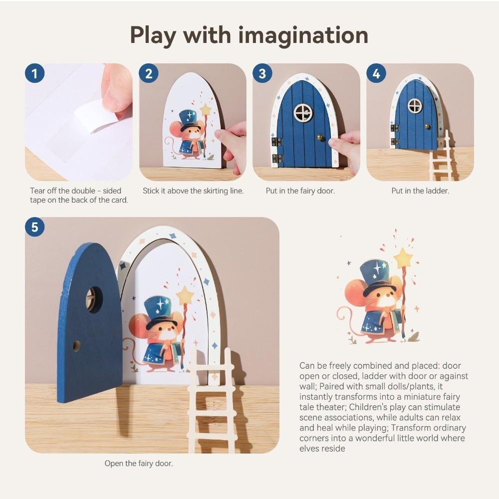 Dollhouse Cartoon Elf Door Mini Home Decorations Mini Fairy Door Ornaments Wood Fairy Elf Door