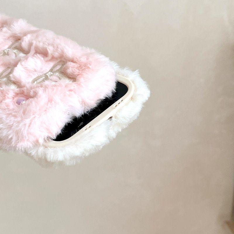 Soft Fluffy Plush bowknot Star Cat Ears 3D Pearl Phone Case For iPhone 17 Air 14 15 16 Plus 13 Pro Max 11 12 Warm Winter  Cover  Embroidery