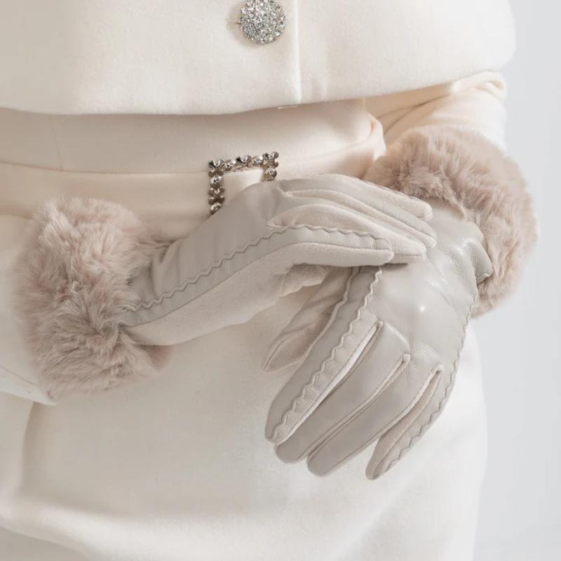 Warm Gloves Winter Leather Women's Gloves Outdoor Cold Winter Gloves with Fur Cuffs for Women