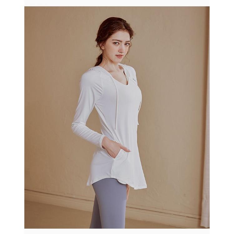 Women Autumn Spring Slim Fit Hooded Long Sleeve Workout Top High Waist Loose Fitness Shirt for Running Yoga Gym