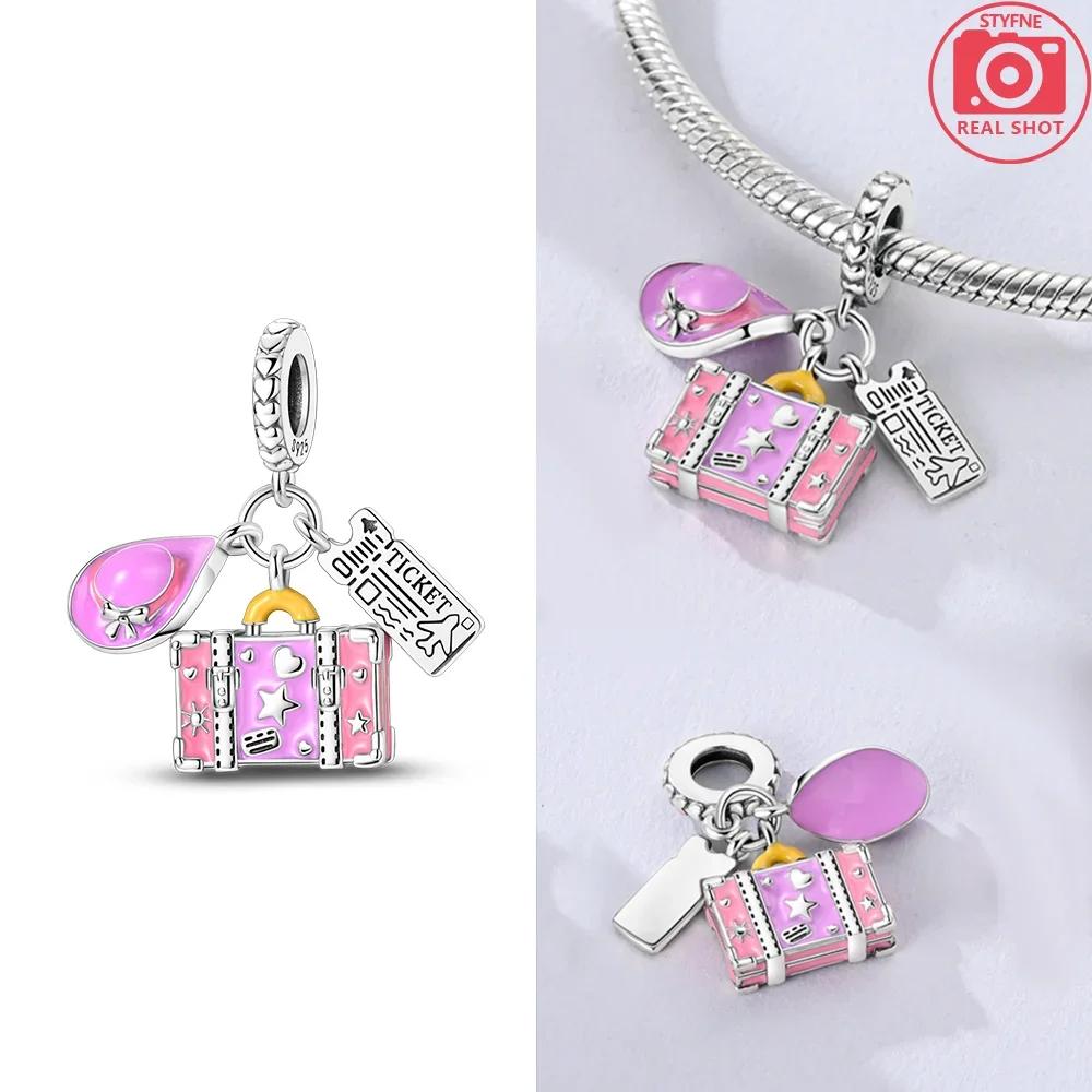 Copper Travel Series Suitcase Camera Airplane Hat Charms Fit Original Snake Chain Bracelet Diy For Women Jewelry Making Gift