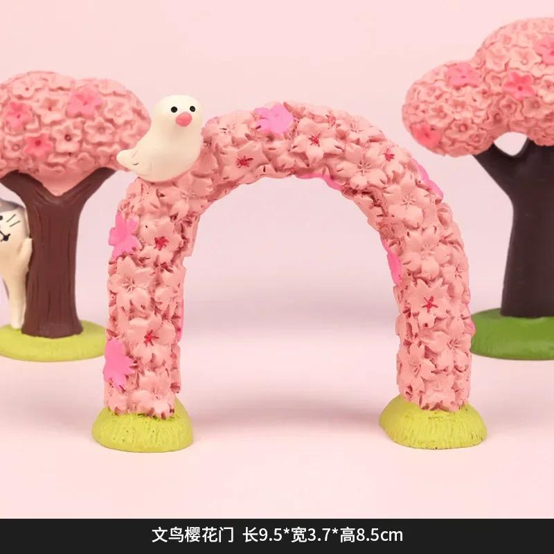 Lovely Sakura Blossom Resin Miniature Spring Day Scene Decoration Crafts Kawaii Cat with Schoolbag Pink Cherry Bookshelf Decro