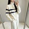 Contrasting striped zipper turtleneck sweater cardigan women's autumn and winter new design sense loose and thin versatile outerwear top